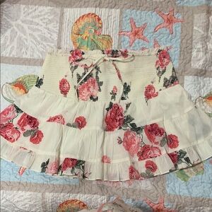 Floral Ruffle Skirt - White and red